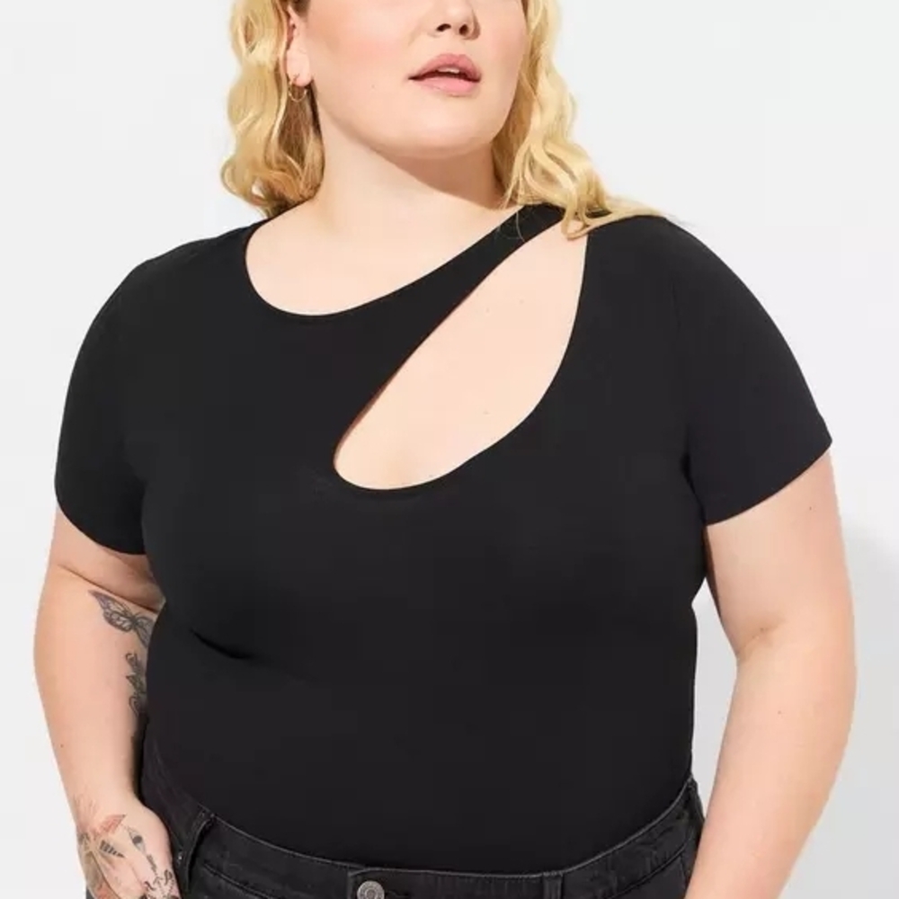 Torrid Black Foxy Asymmetrical Cut-Out Tee